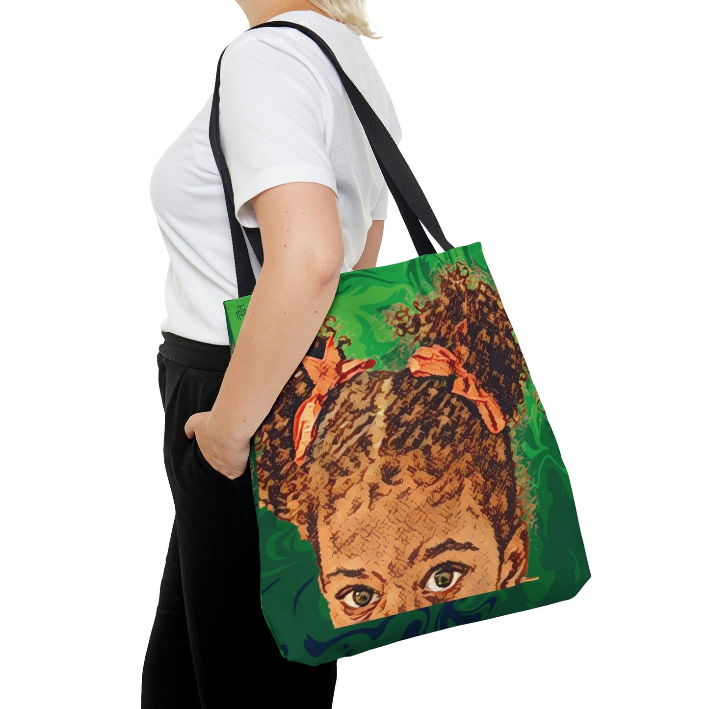 Black Girl Tote Bag, afro girl bag, Boho Beach Bag, Summer Tote Bag, 100% Polyester MT & Me All Over Printed Reusable Tote Bag for Gift